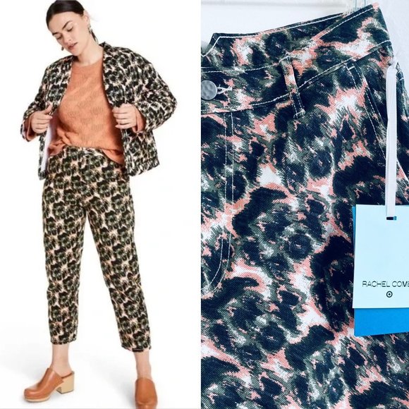 Rachel Comey 4, 12 Animal Print High Rise Denim Olive, Pink Cotton Jeans Target - Picture 1 of 12